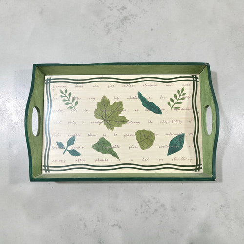 Green Herb Serving Tray Botanical Leaf Wooden Tray Farmhouse Kitchen Decor Cottagecore Display Tray