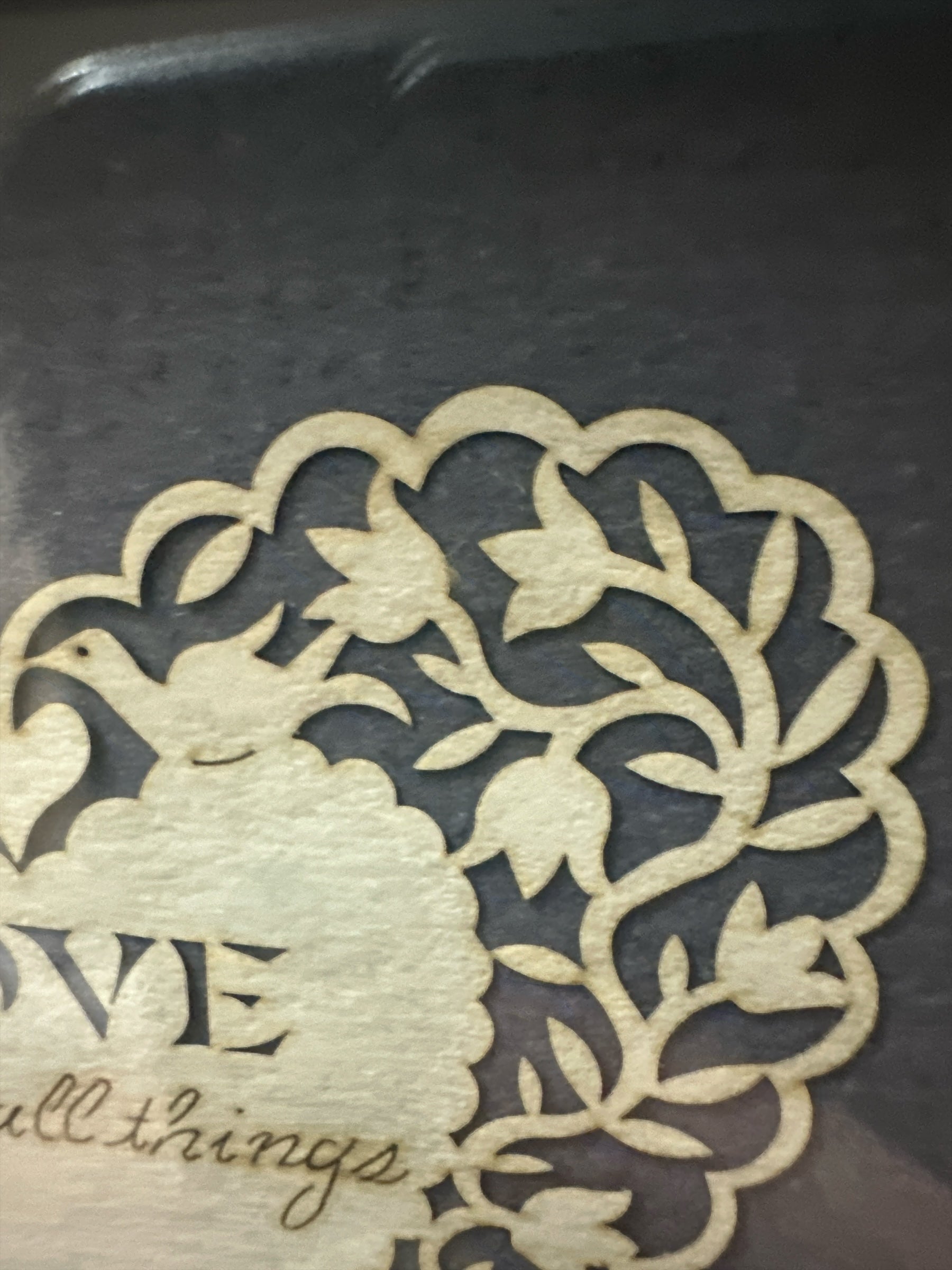 Vintage Cindy Jacobs Ltd Framed “Love Bears All Things” Heart Paper Cut Art | Romantic Cottage Wall Decor