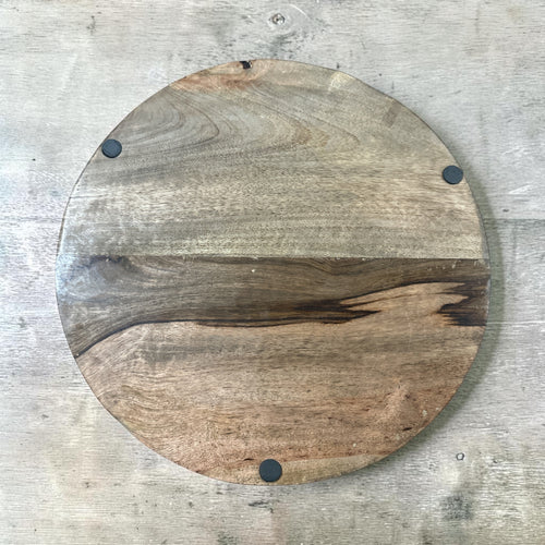 16” Round Carved Wood Serving Tray with Handles | Rustic Boho Wooden Tray | Farmhouse Coffee Table Decor | Natural Wood Decorative Tray