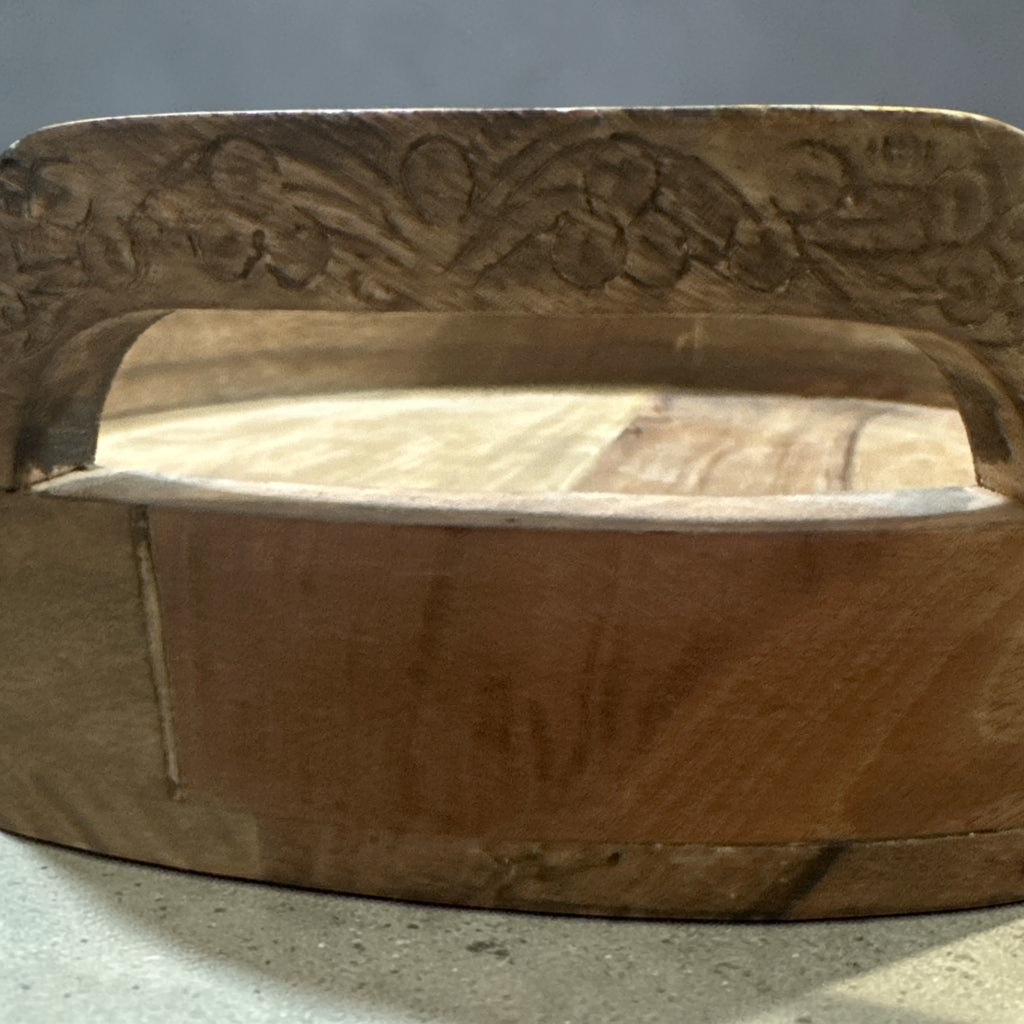 16” Round Carved Wood Serving Tray with Handles | Rustic Boho Wooden Tray | Farmhouse Coffee Table Decor | Natural Wood Decorative Tray