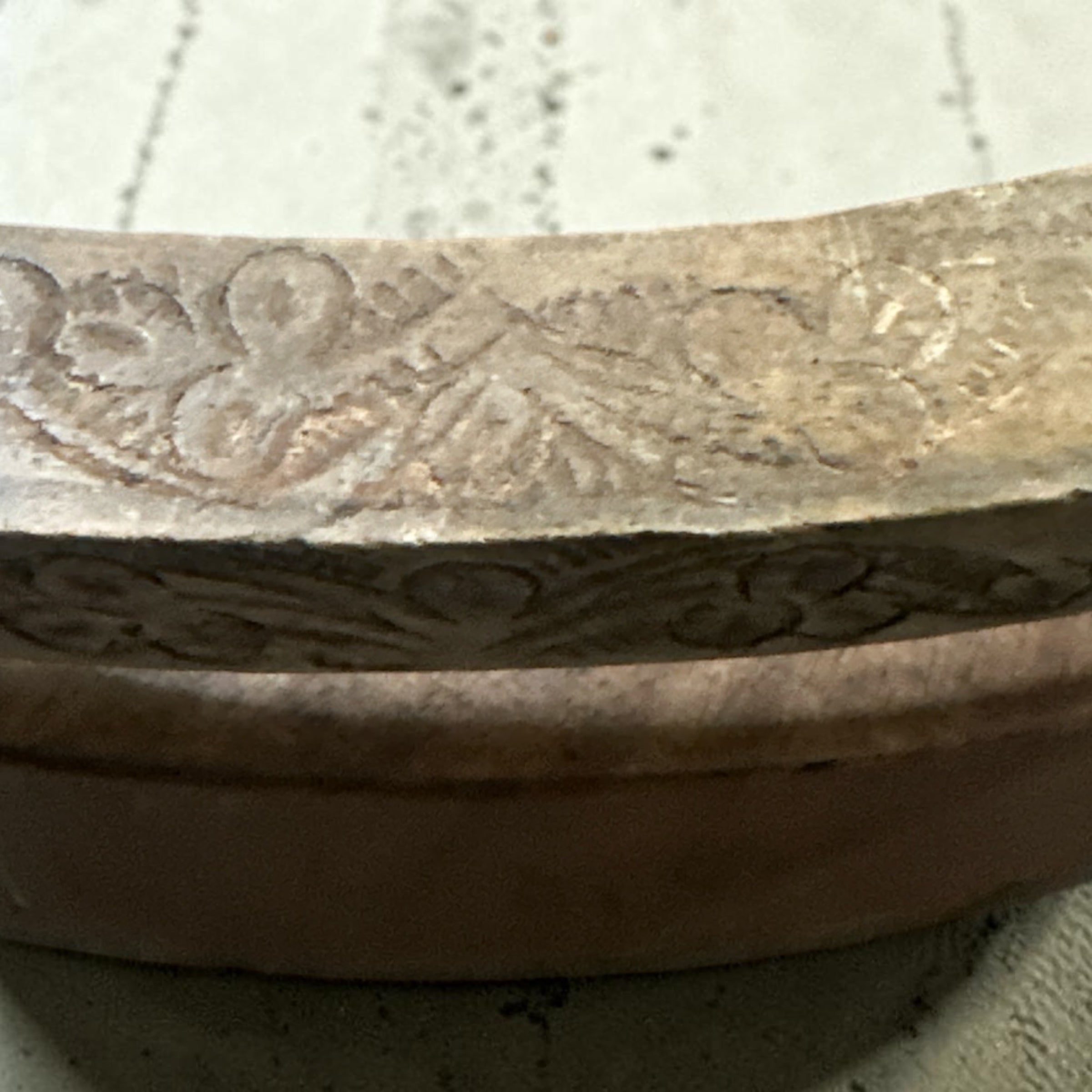 16” Round Carved Wood Serving Tray with Handles | Rustic Boho Wooden Tray | Farmhouse Coffee Table Decor | Natural Wood Decorative Tray
