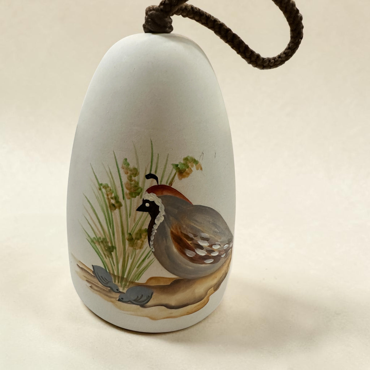 Vintage Sandstone Creations Quail Bell | Hand Painted Arizona Pottery Bell | Tempe AZ Southwestern Bird Decor | 1970s 1980s