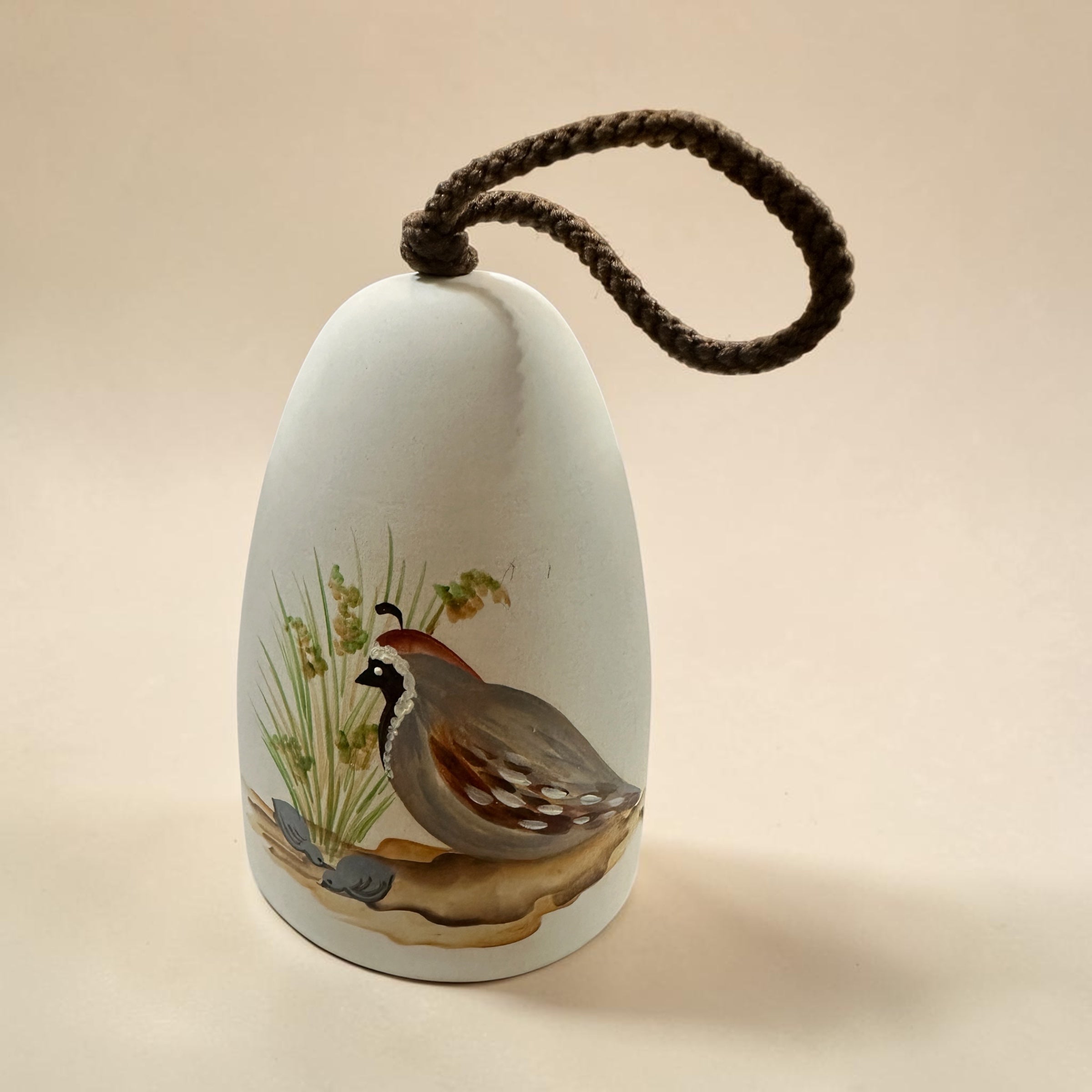 Vintage Sandstone Creations Quail Bell | Hand Painted Arizona Pottery Bell | Tempe AZ Southwestern Bird Decor | 1970s 1980s