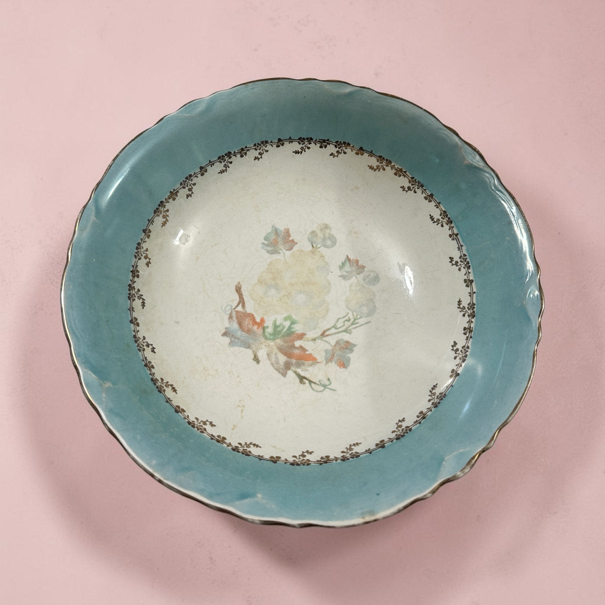 Vintage Potters Co-Operative Semi-Vitreous Serving Bowl | Blue Floral Ironstone Bowl | Cottage Farmhouse Decor | 1940s Canadian Pottery