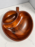 Vintage Apple-Shaped Divided Wooden Serving Bowl Mid-Century Monkey Pod Style