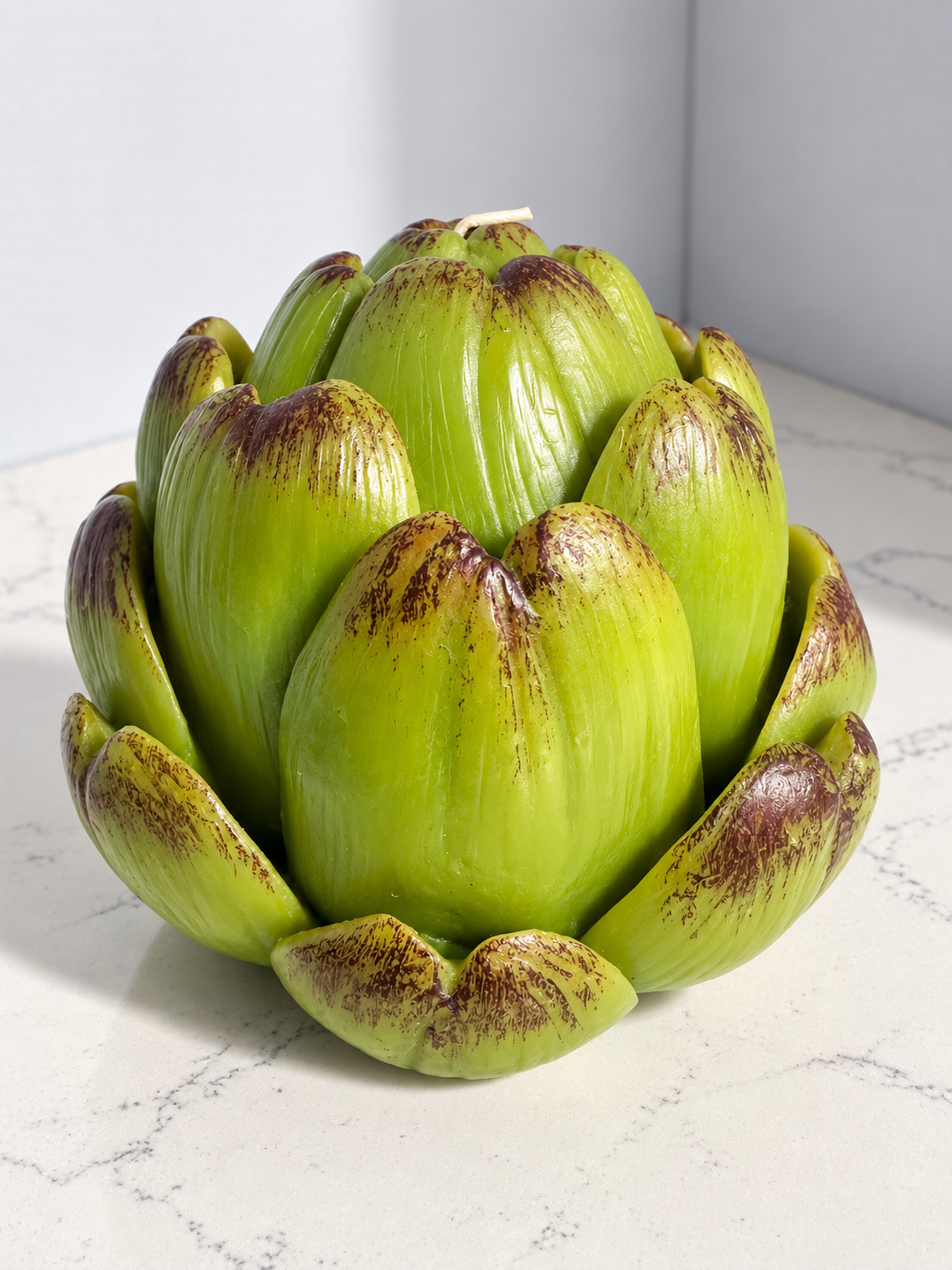 Large Green Artichoke Sculptural Candle – 5” Botanical Decorative Candle – Cottage & French Country Decor