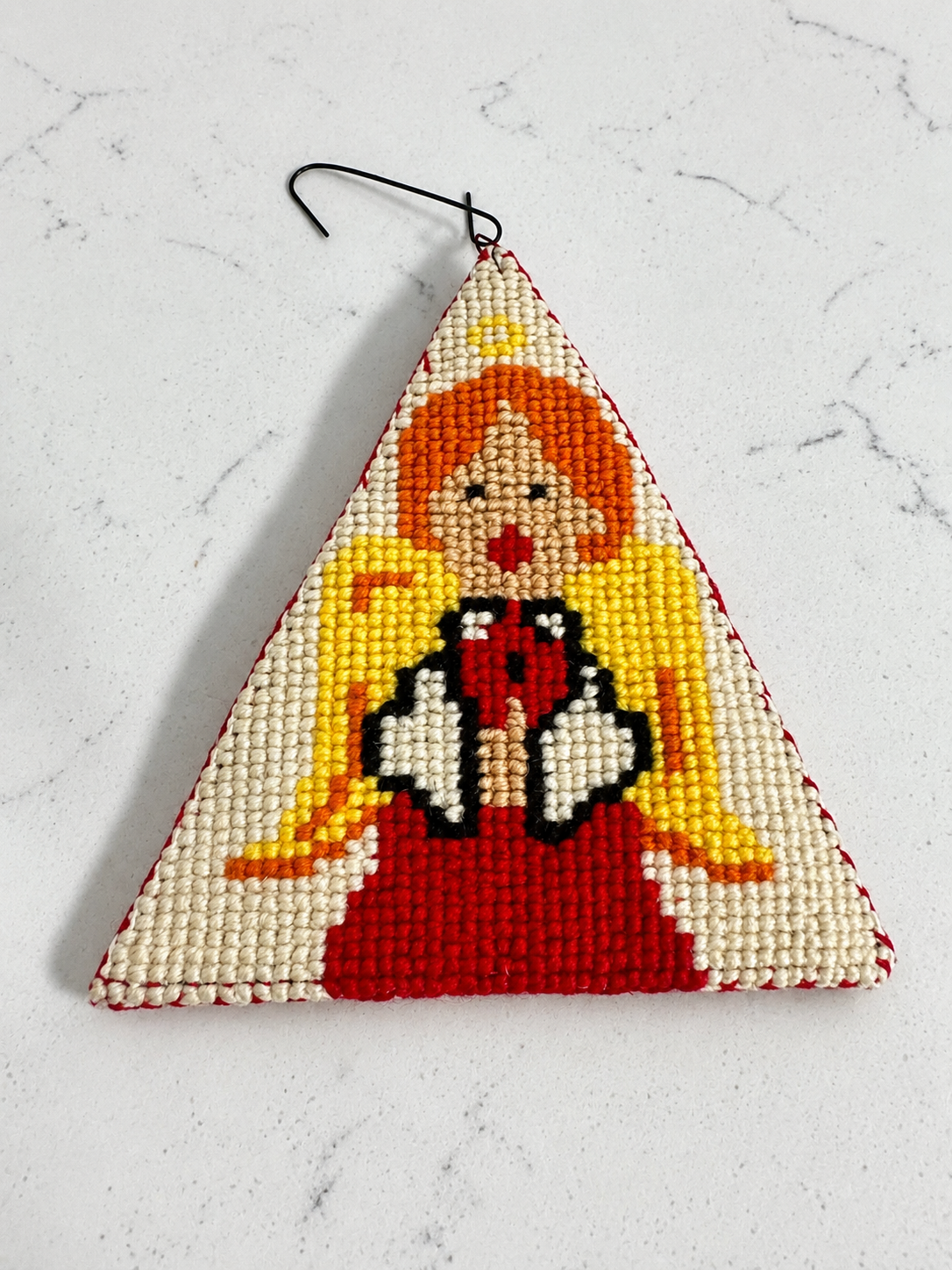 Vintage Handmade Needlepoint Angel Christmas Ornament – 4"