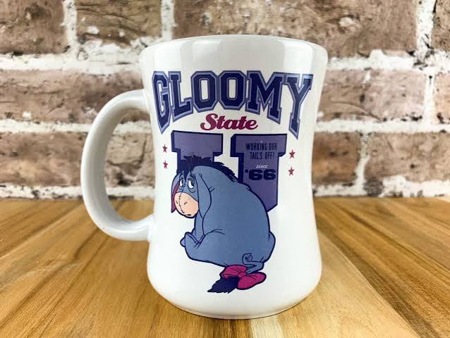 Disney Store Eeyore “Gloomy State U” Mugs Set of 4 – Winnie the Pooh – 4.5" Tall