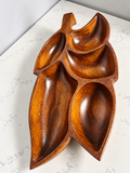 Vintage Monkey Pod Style Divided Leaf Serving Tray – 15 Inch – Mid-Century Wooden Appetizer Dish
