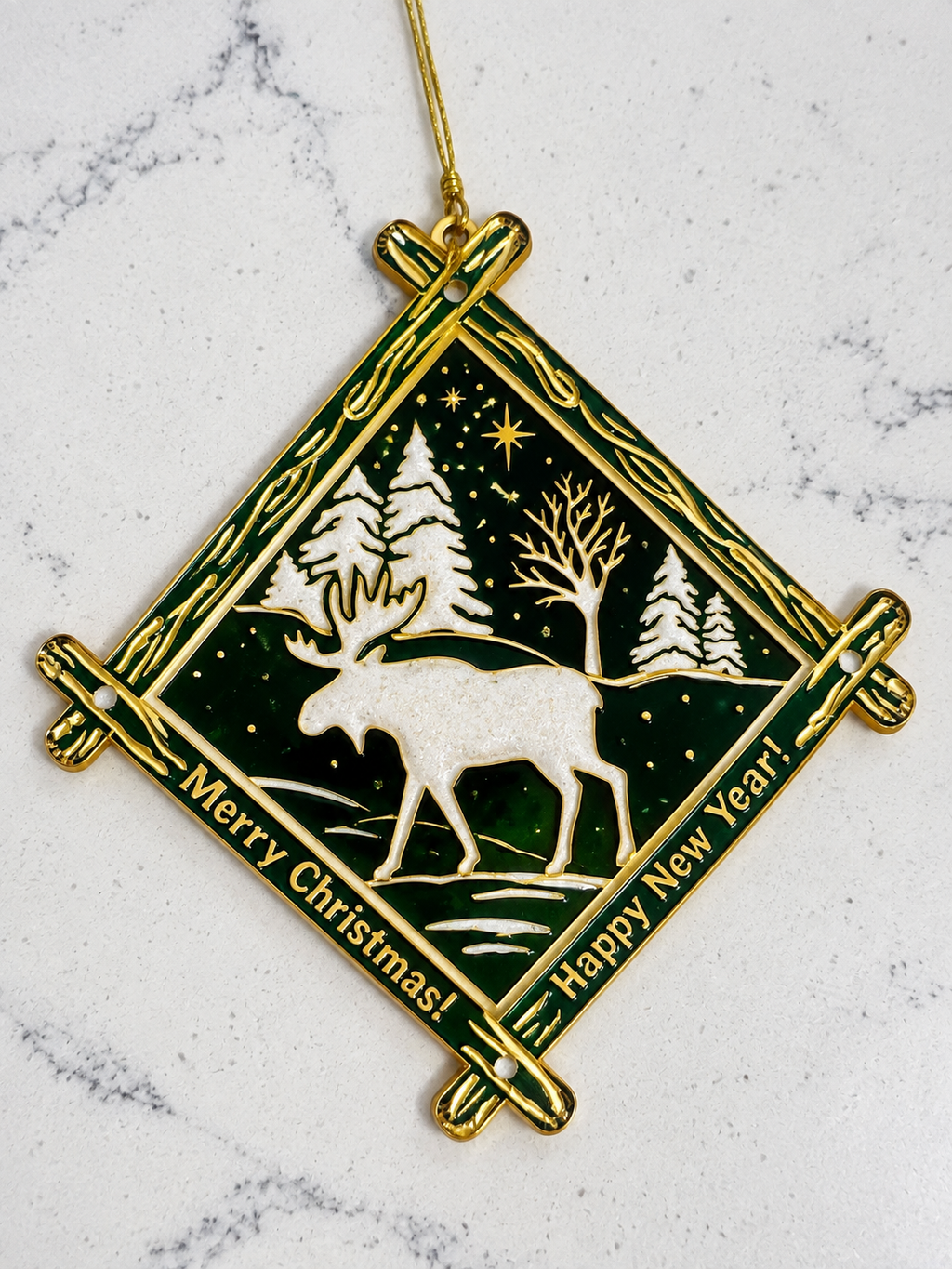 Gold Moose Christmas Ornament – Woodland Scene – 2"
