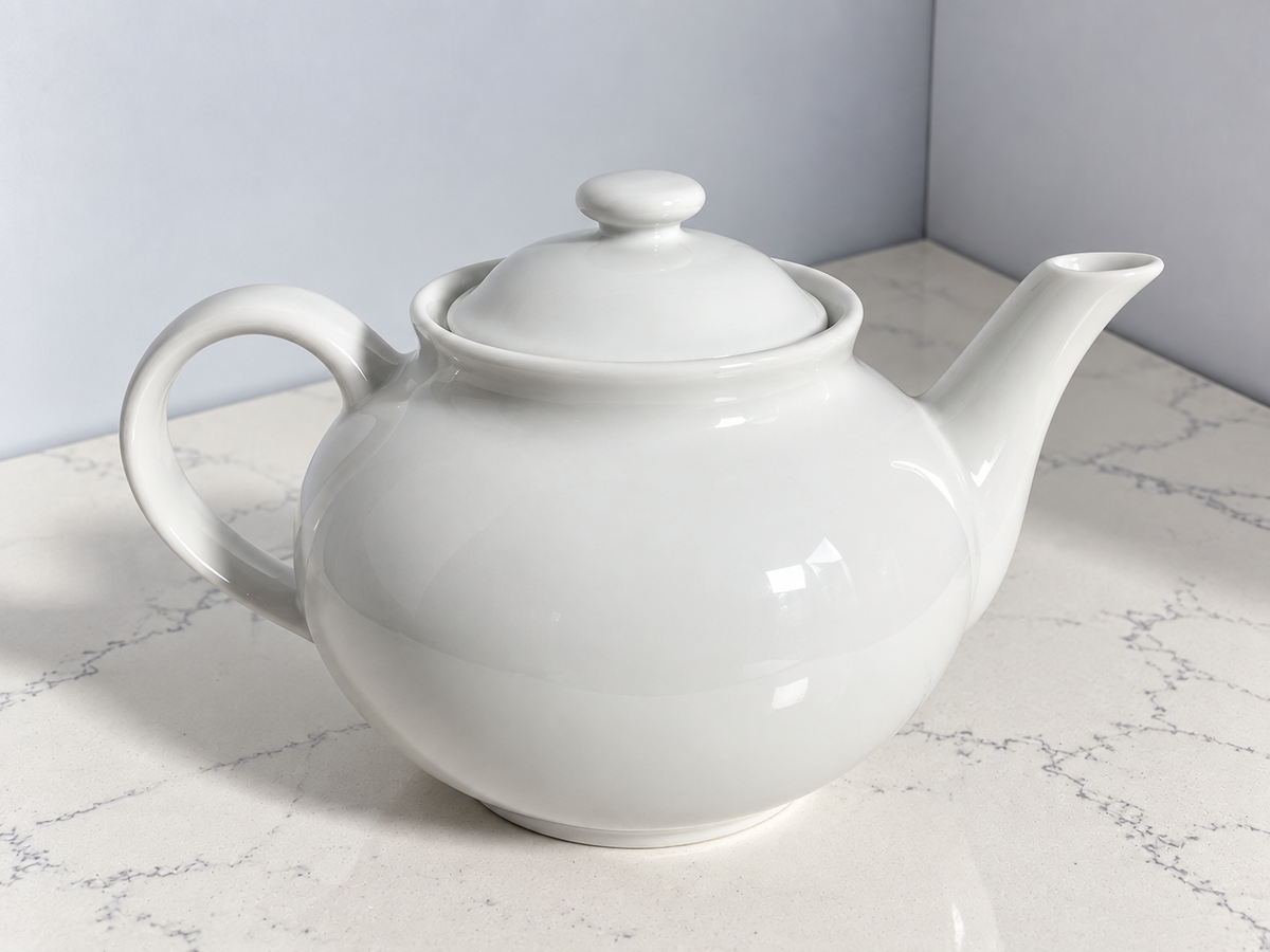 Pottery Barn White Ceramic Teapot with Lid 9 Inch Classic Minimalist Tea Pot