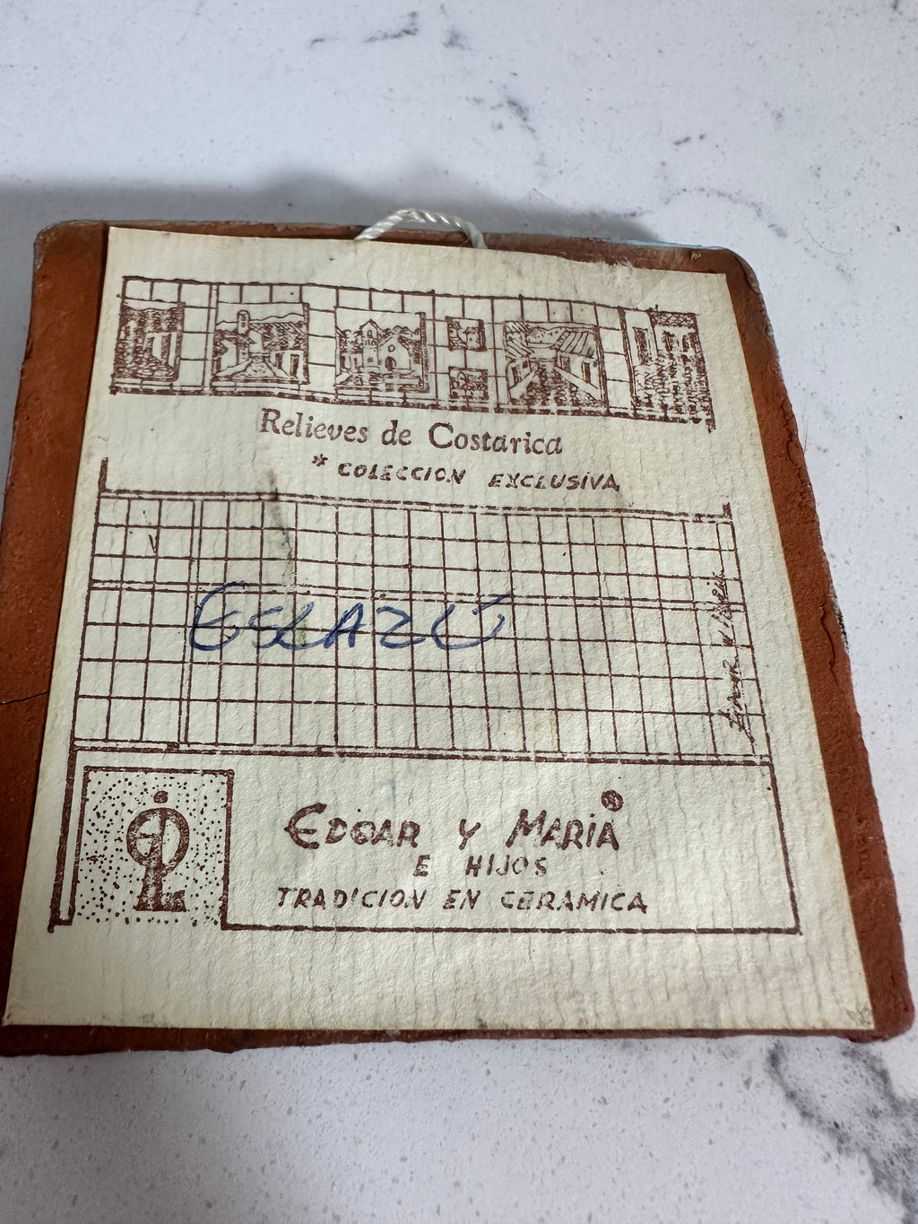 The Collected Chapter vintage Costa Rica ceramic wall plaque back with original maker label and hanging loop