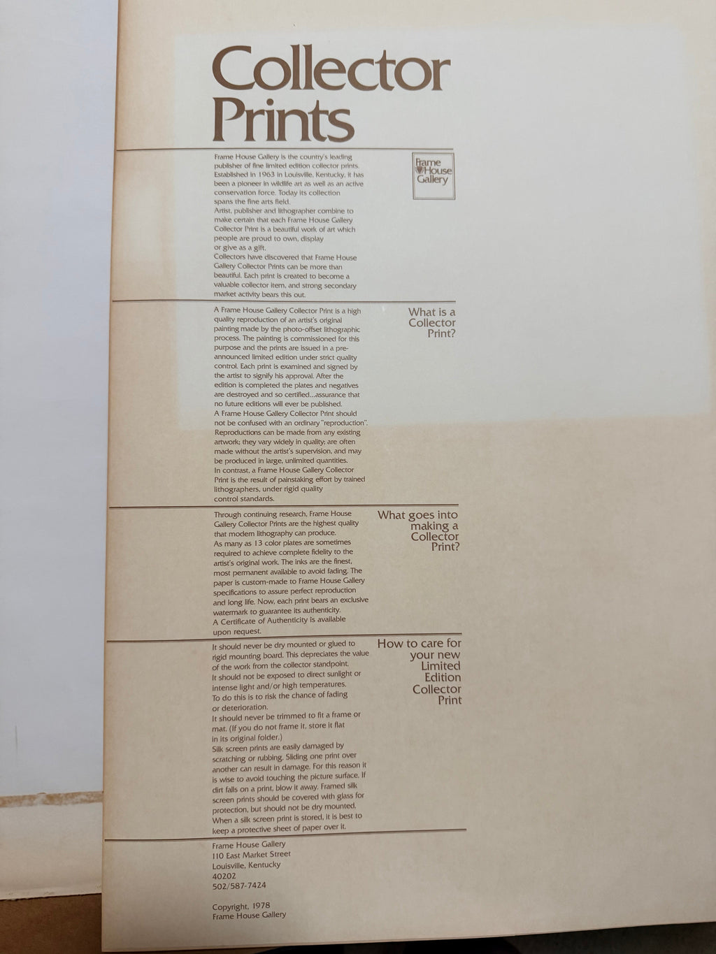 The Collected Chapter vintage Frame House Gallery collector print documentation for Charles Fracé wildlife art