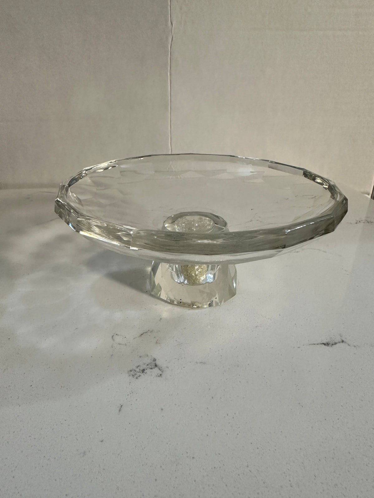 The Collected Chapter Oleg Cassini crystal pedestal centerpiece bowl with faceted rim and crackle glass base