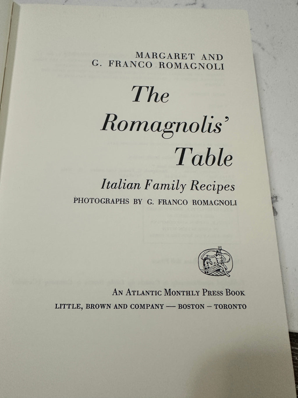 The Collected Chapter vintage 1975 The Romagnolis Table Italian cookbook title page with classic typography