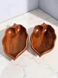 Vintage Hand-Carved Wooden Leaf Bowls – Set of 2 – Mid Century Organic Serving Dishes